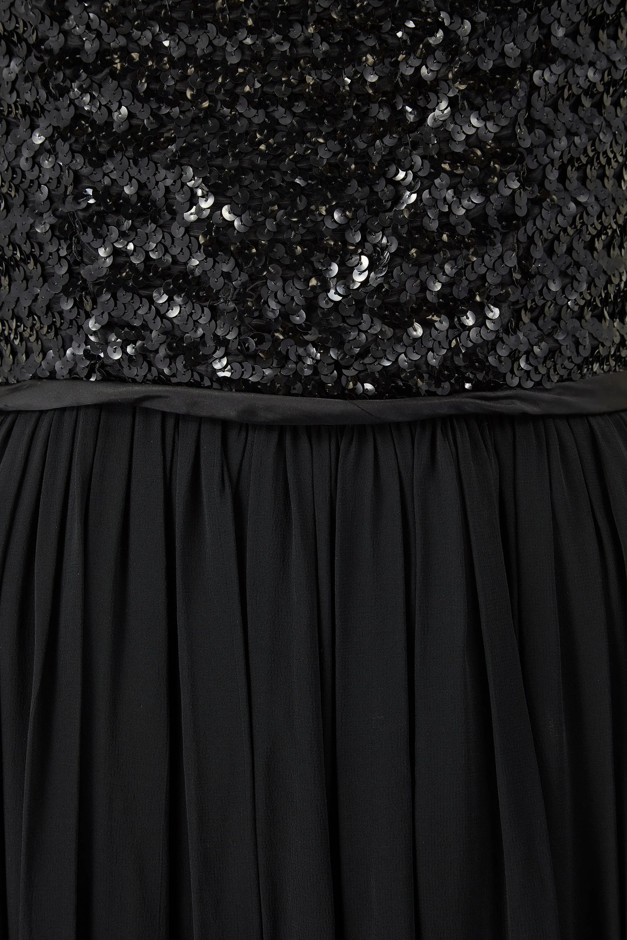 1960s Black Sequin Bodice and Georgette Dress