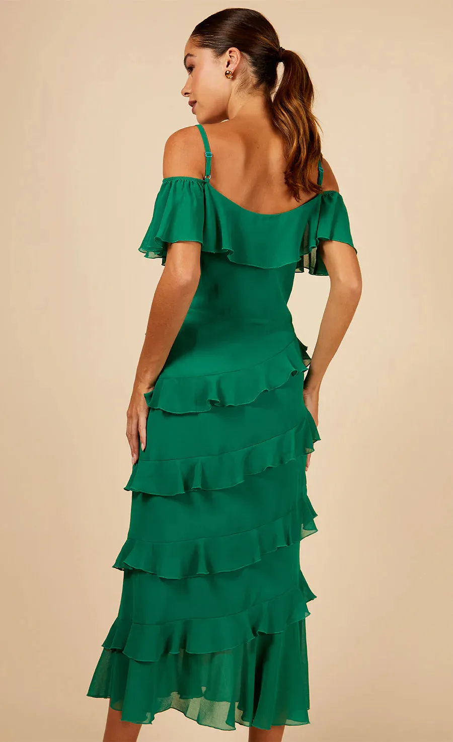 5-A1724 Myrtle Green Cold Shoulder Dress