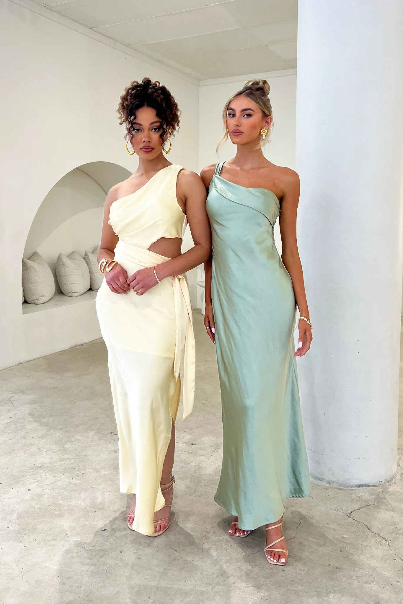 Abloom One Shoulder Satin Maxi Dress Butter