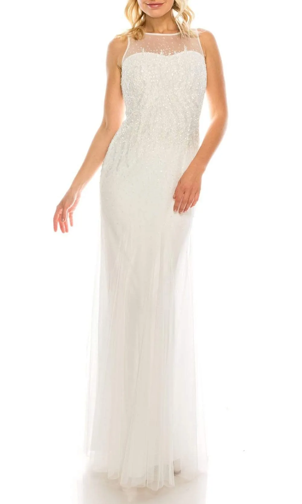 Adrianna Papell - 91892190 Beaded Illusion Neck Dress