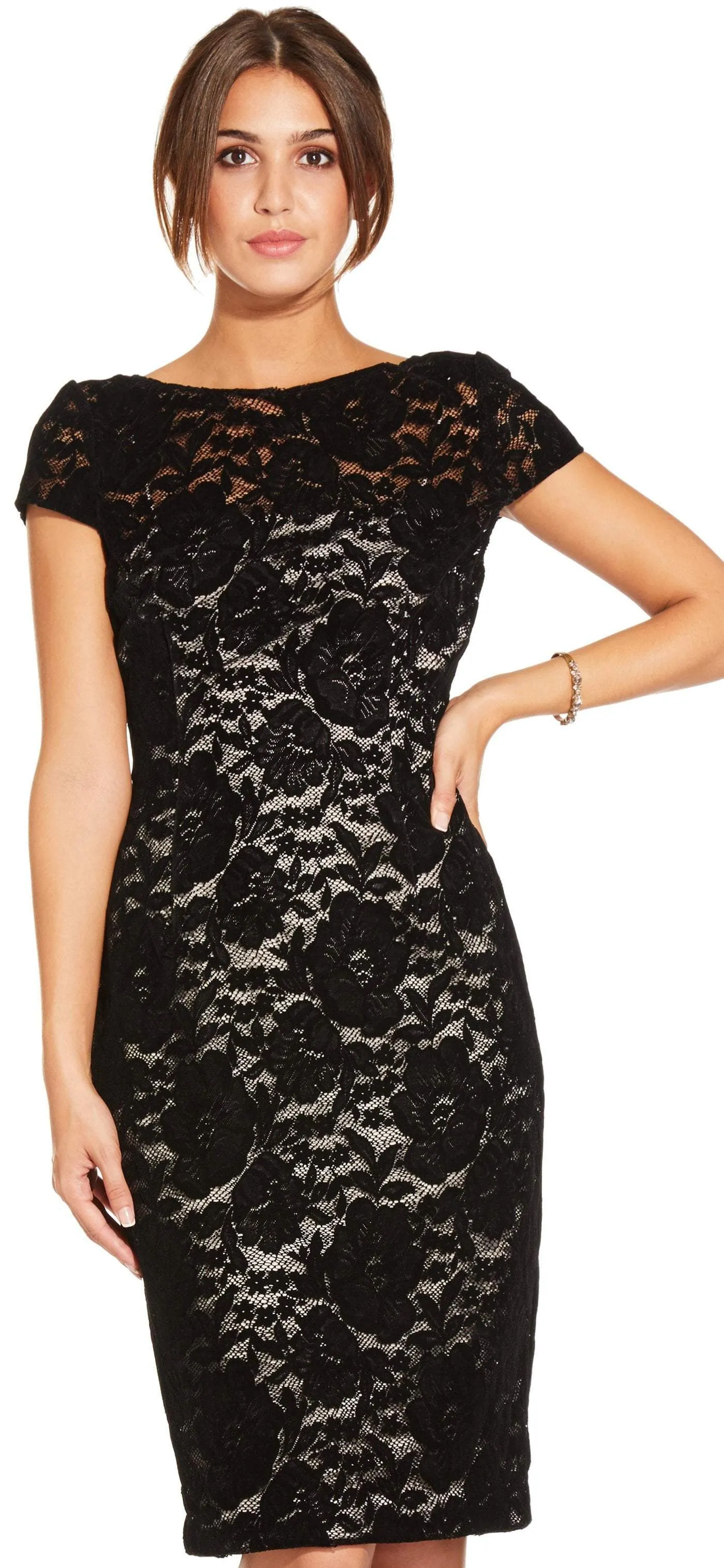 Adrianna Papell - AP1E204098 Floral Lace Cap Sleeve Sheath Dress