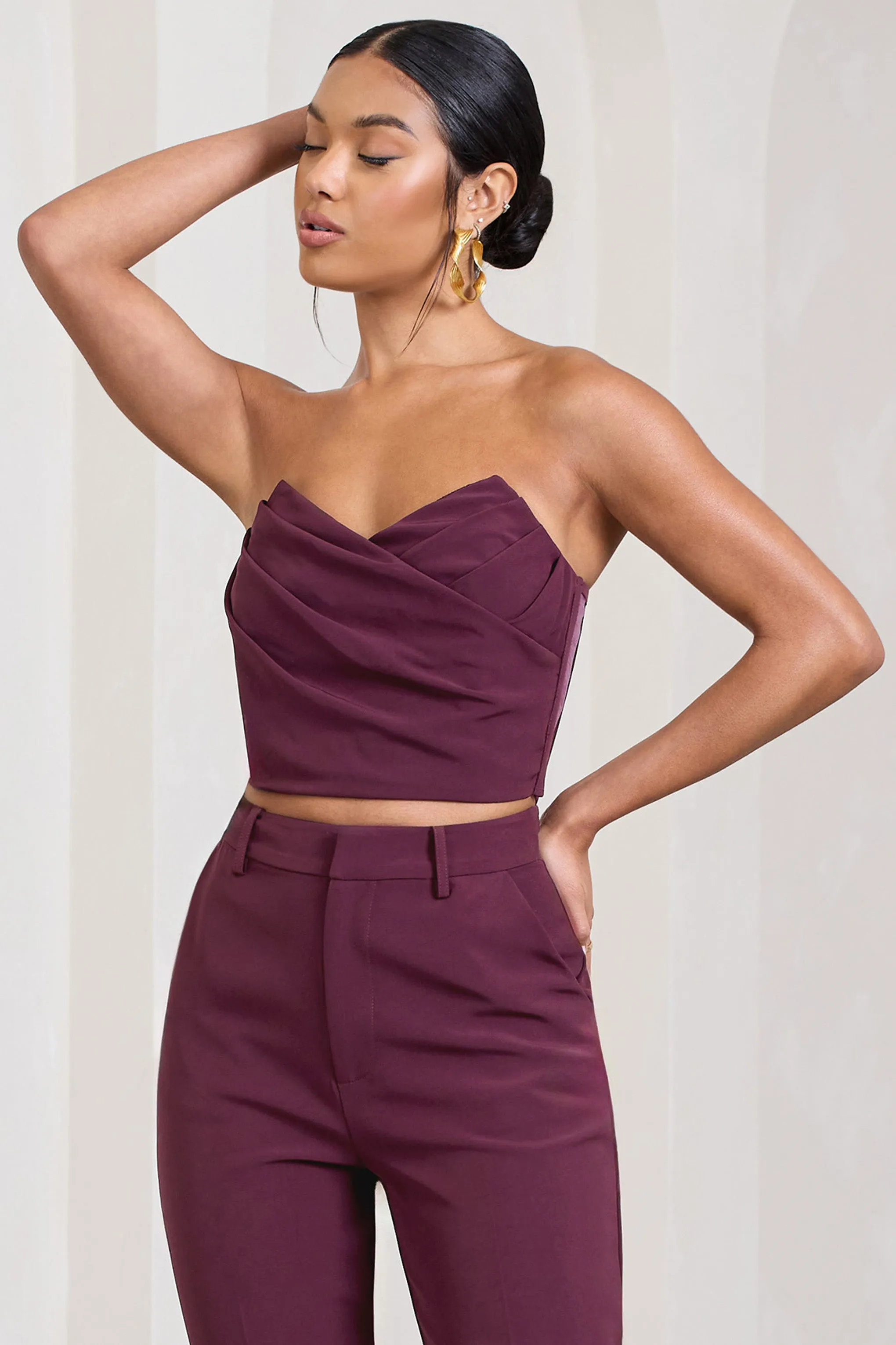 Arianna | Burgundy Bandeau Corset Crop Top