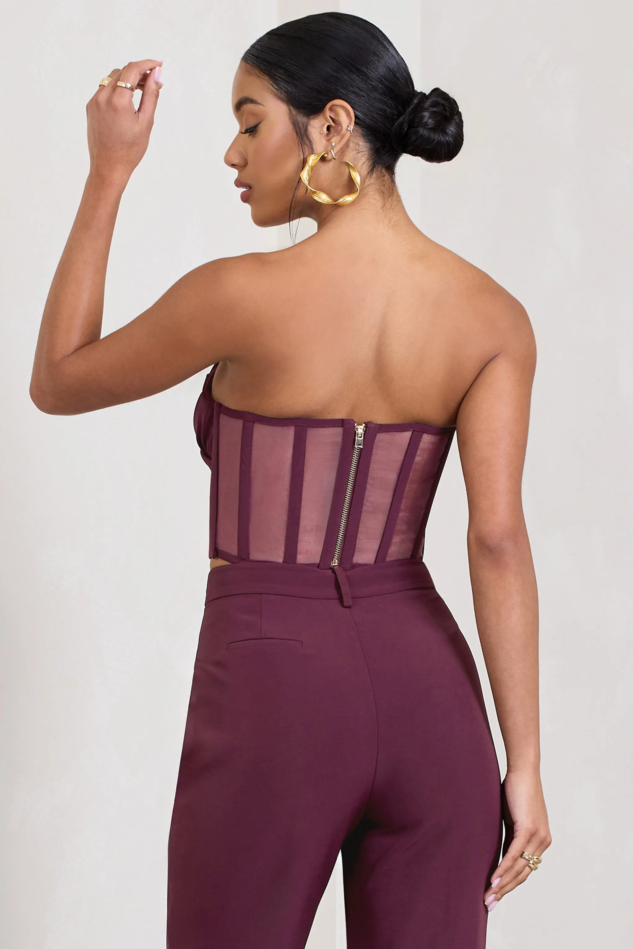 Arianna | Burgundy Bandeau Corset Crop Top