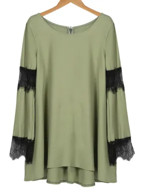 Army Green Lace Bell Sleeve Dress