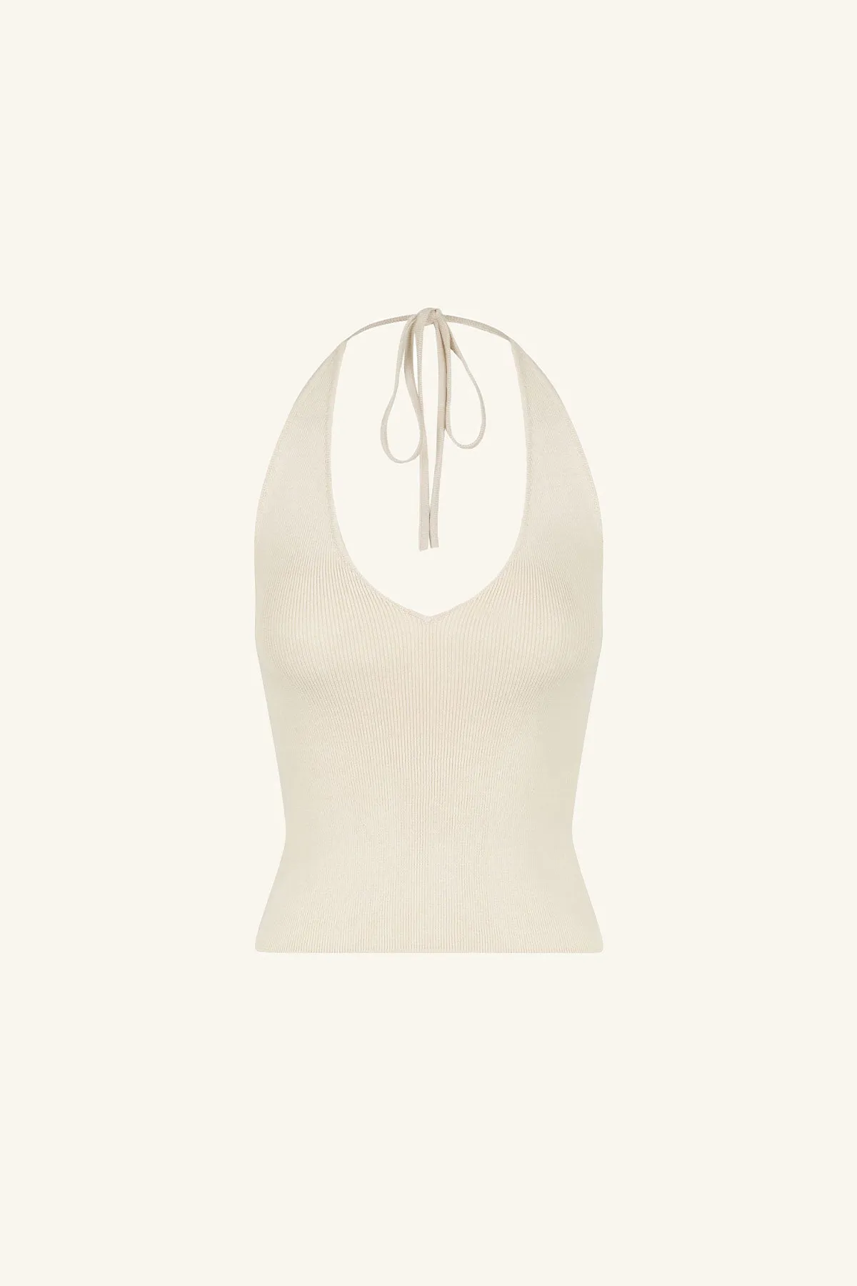 BASIC PLUNGED HALTER TOP - BONE