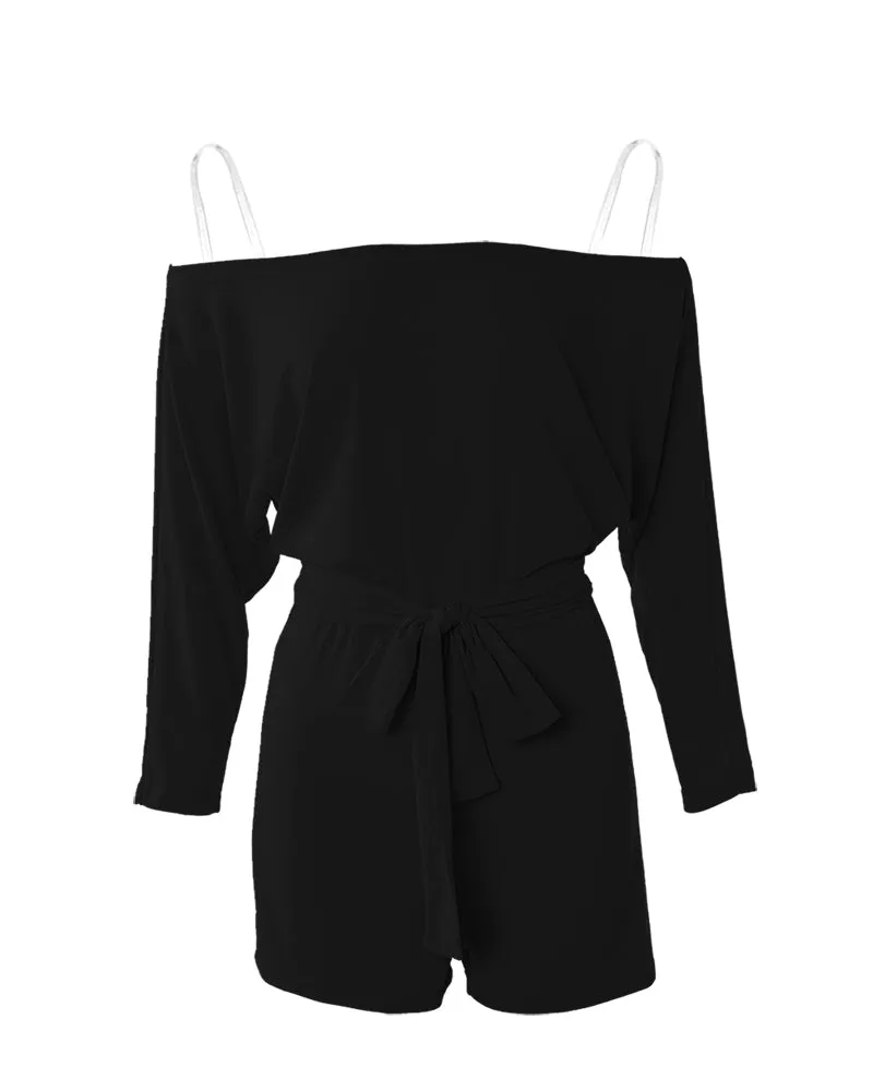 Batwing Sleeve Off Shoulder Tied Detail Romper