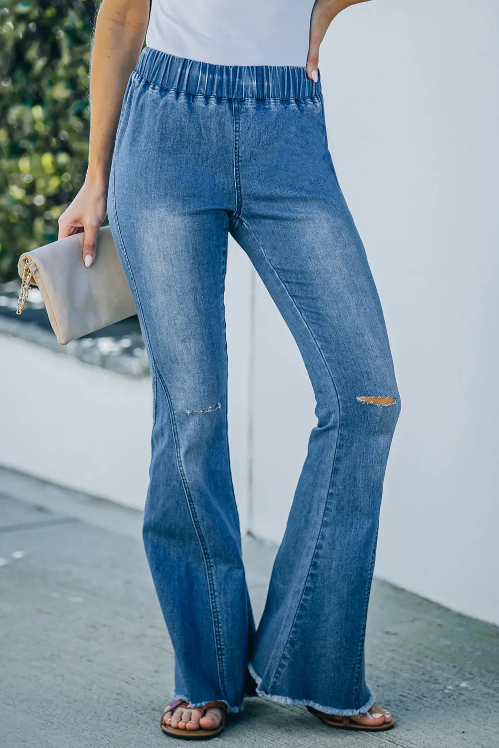 Bell Bottom Distressed Denim Jeans