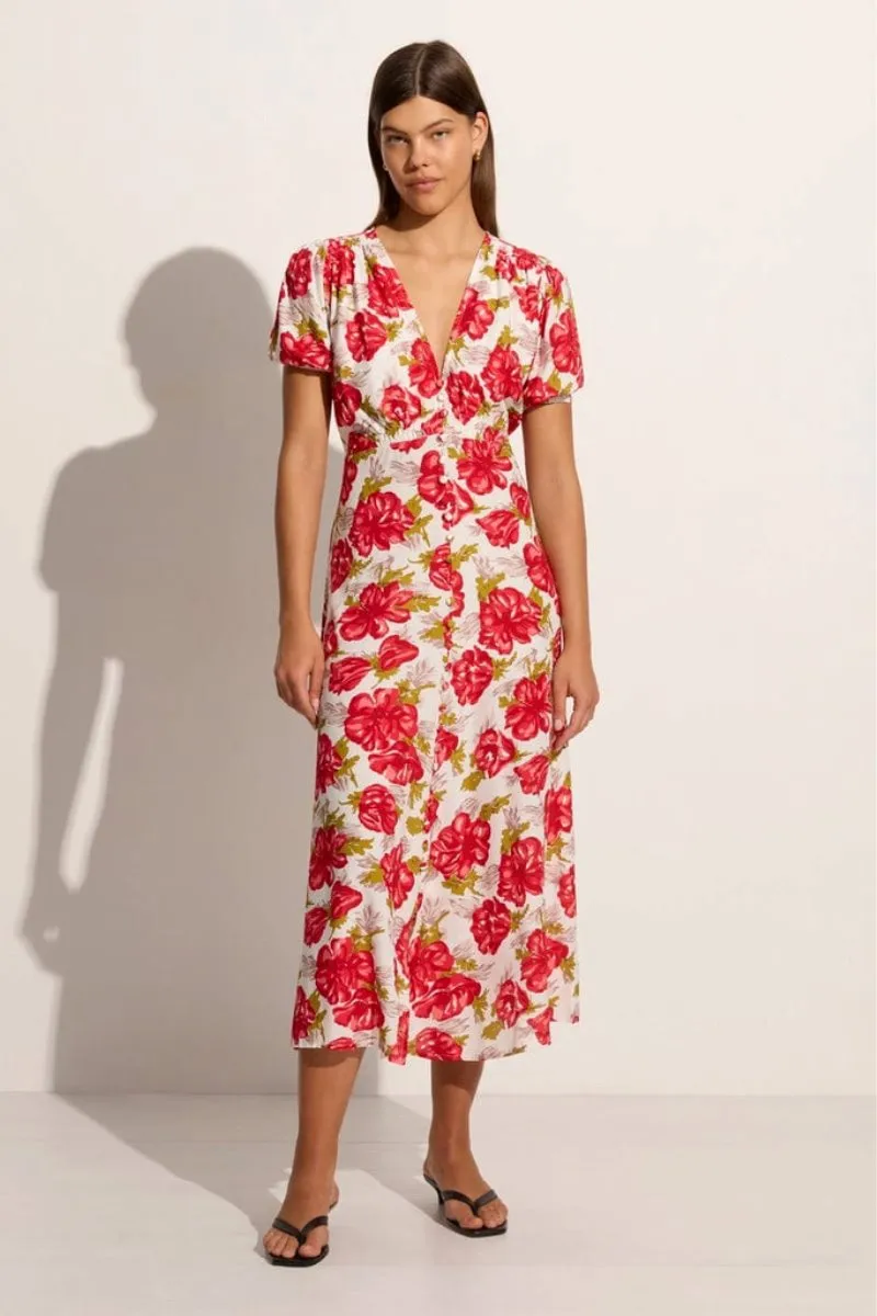 BELLAVISTA MIDI DRESS-ISADORA FLORAL RED