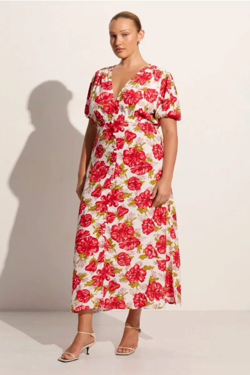 BELLAVISTA MIDI DRESS-ISADORA FLORAL RED