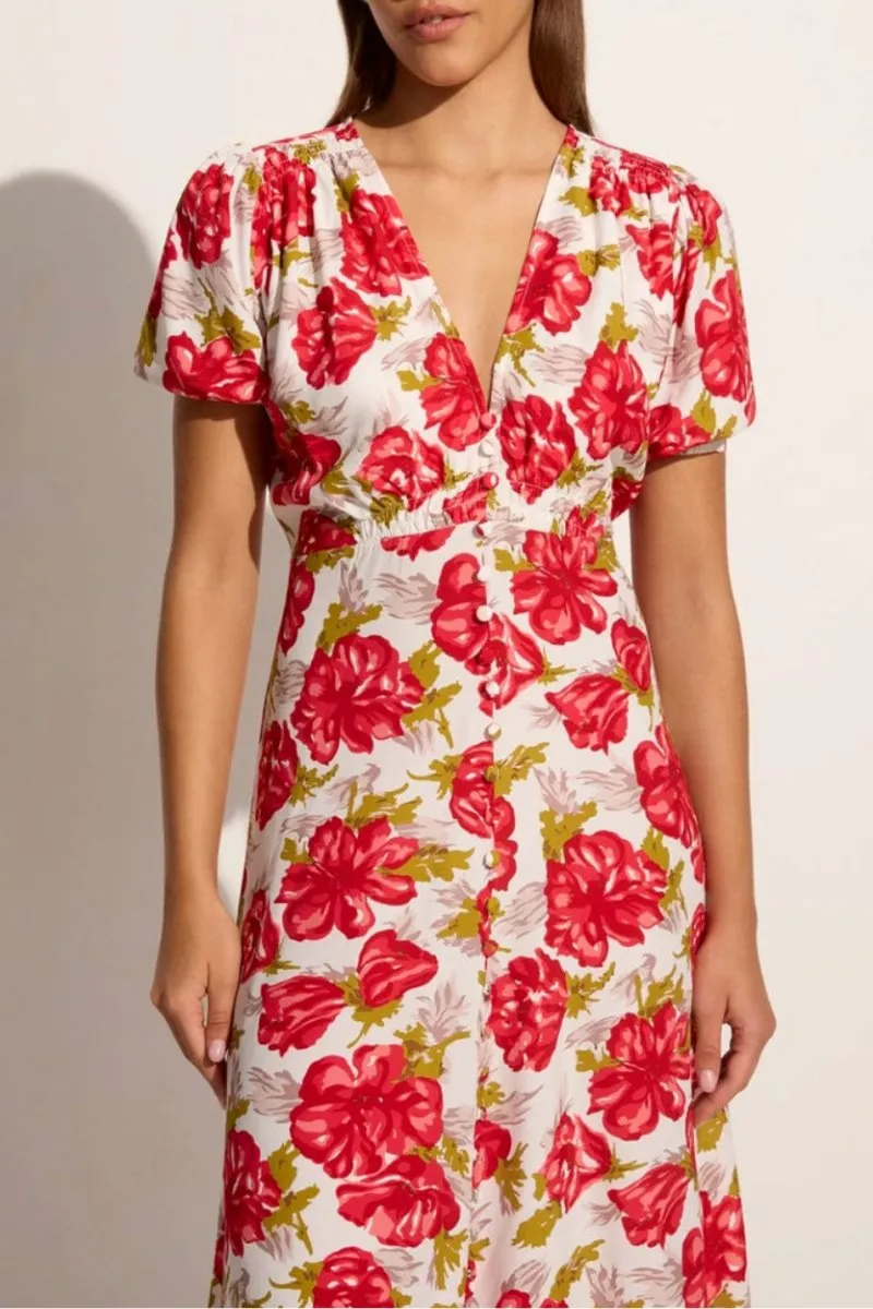 BELLAVISTA MIDI DRESS-ISADORA FLORAL RED