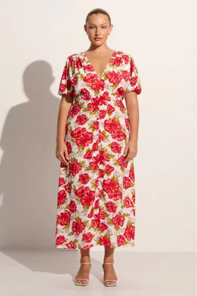 BELLAVISTA MIDI DRESS-ISADORA FLORAL RED