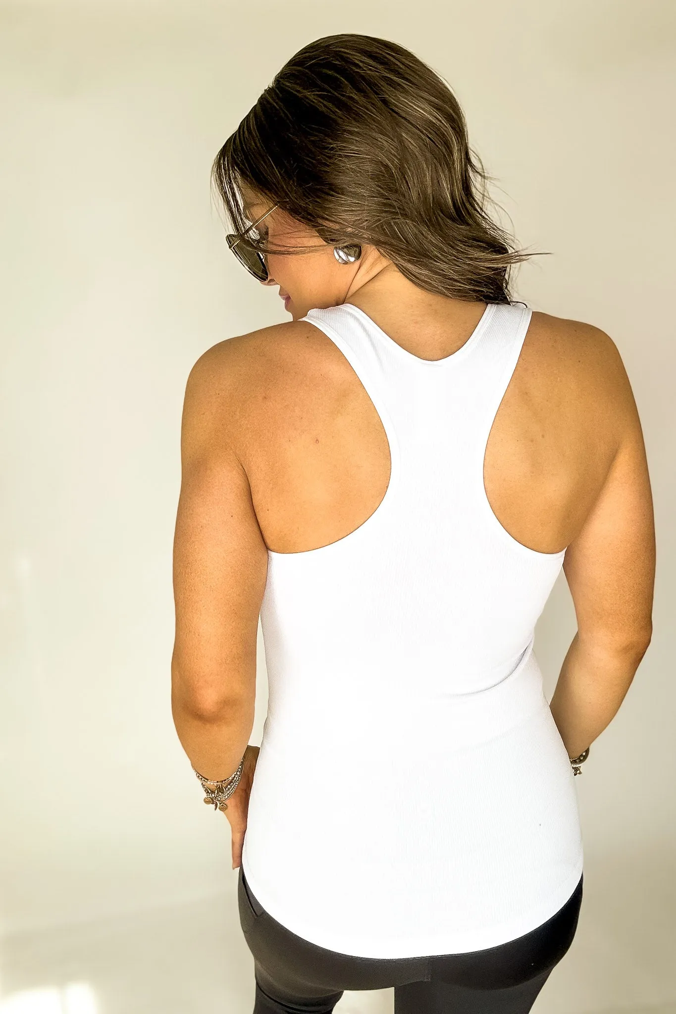 Best Bet White Stretchy Ribbed Seamless Racerback Tank Top