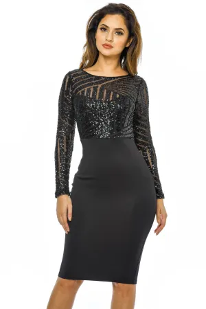 Black 2 in 1 Sequin Midi Bodycon Dress