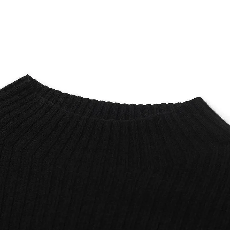 Black Pure Cashmere Mock Neck Knit Dress