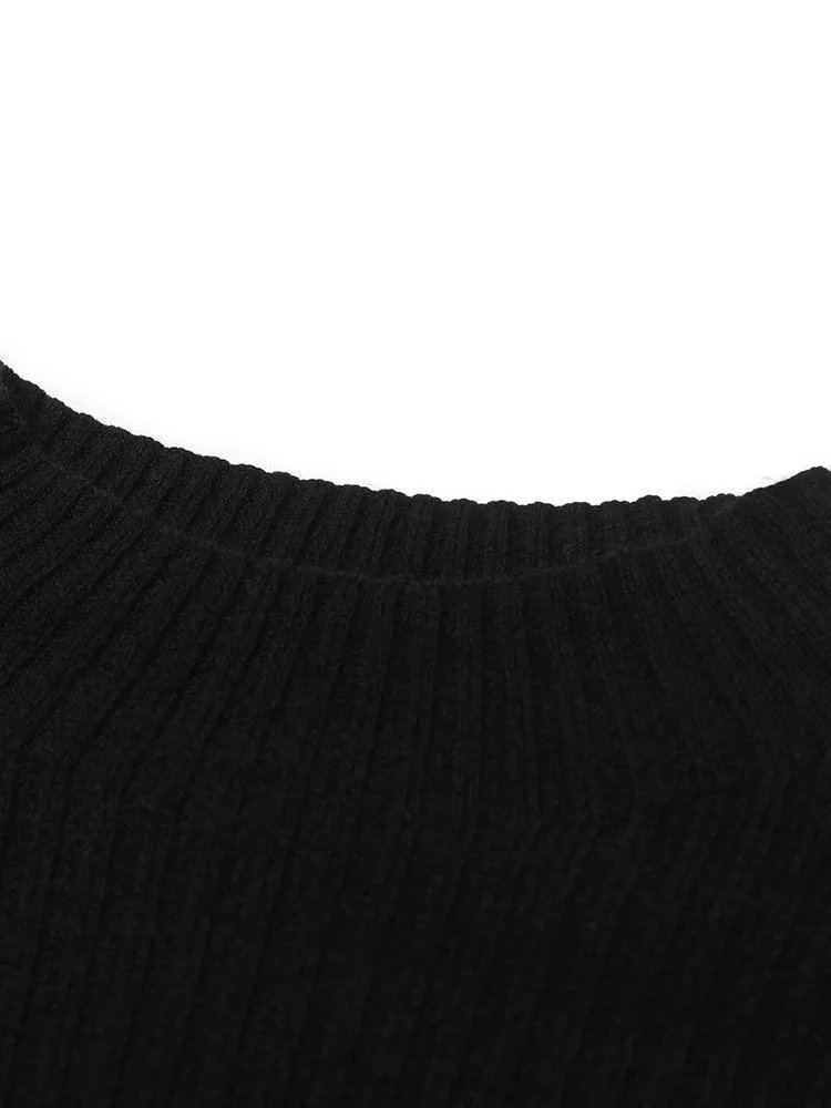 Black Pure Cashmere Mock Neck Knit Dress