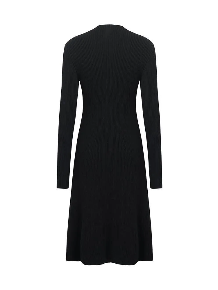 Black Pure Cashmere Mock Neck Knit Dress