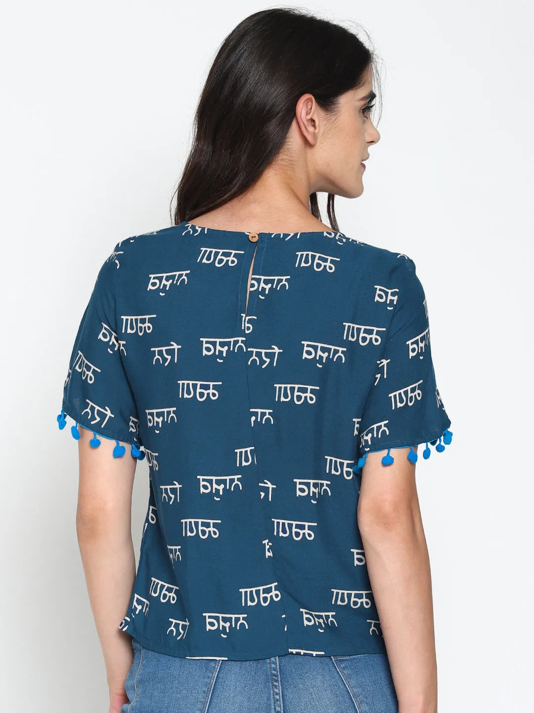 Blue Calligraphy Printed Top