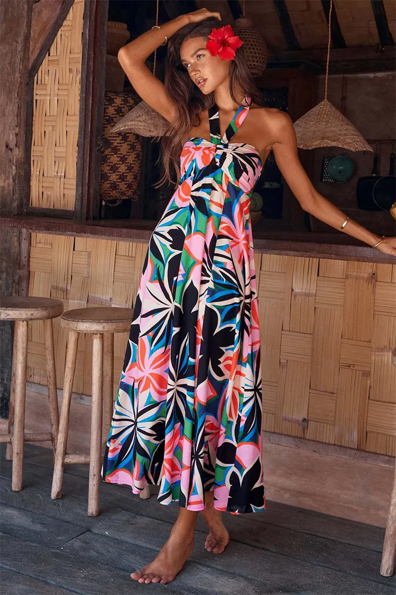 Bohemian Print Halter Neck Maxi Dress