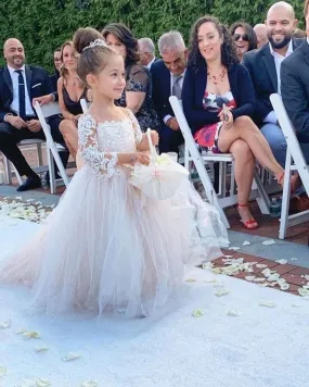 Boho Long Sleeves lace Tulle Flower Girl Dresses