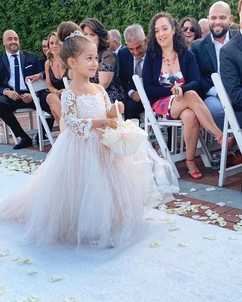 Boho Long Sleeves lace Tulle Flower Girl Dresses