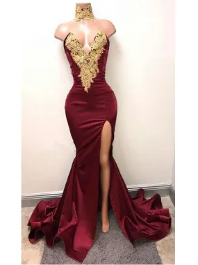 Burgundy Mermaid Prom Dress Cheap Long Prom Dress #ER016