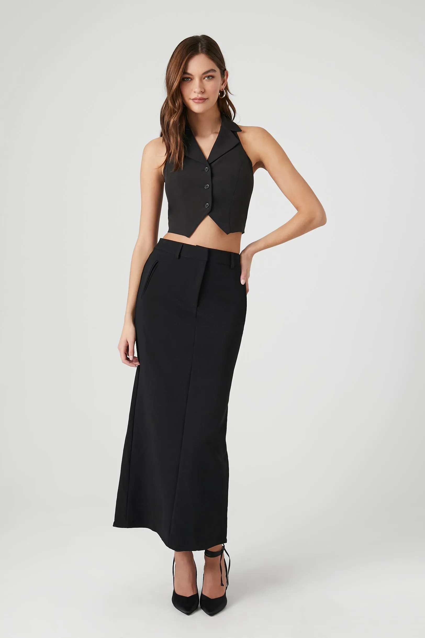 Button-Up Halter Crop Top