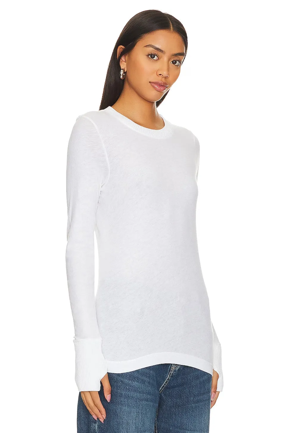 Cashmere Easy Cuffed Crew - White