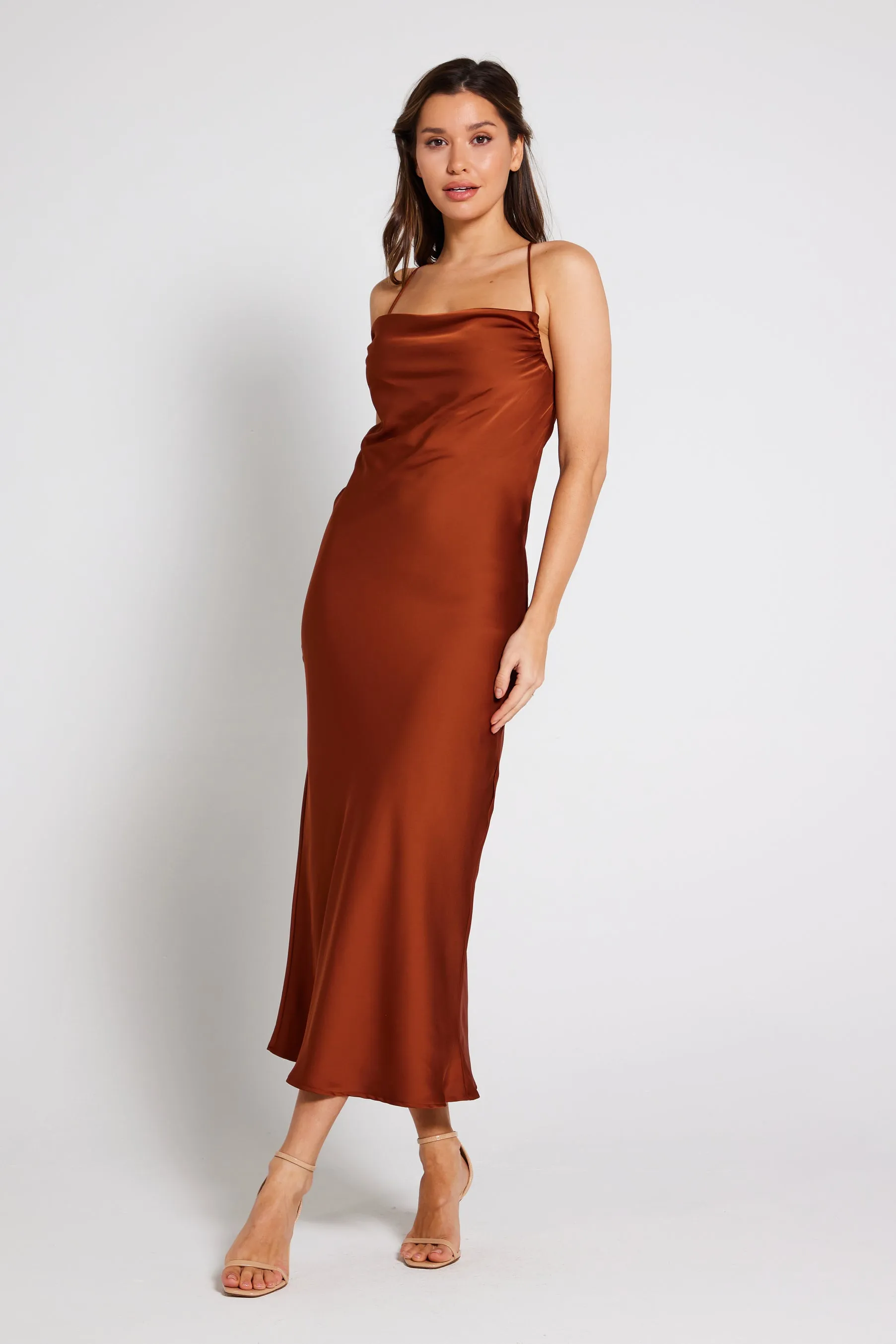 Chelsea Cowl Neck Backless Dress - Rust