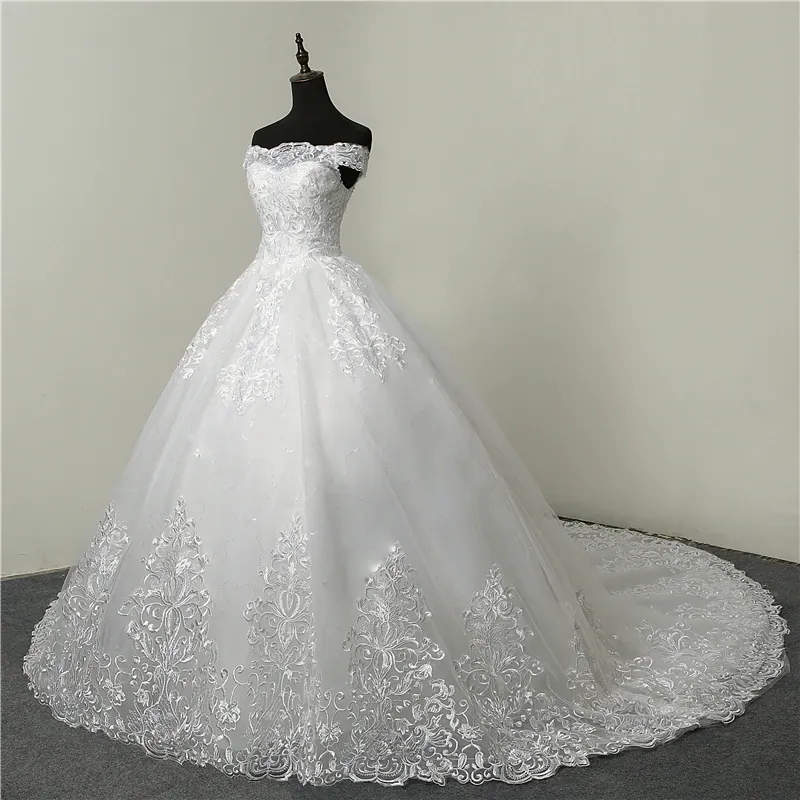 Chic Ball Gown Off The Shoulder White Customed Handmade Wedding Dress ER2057