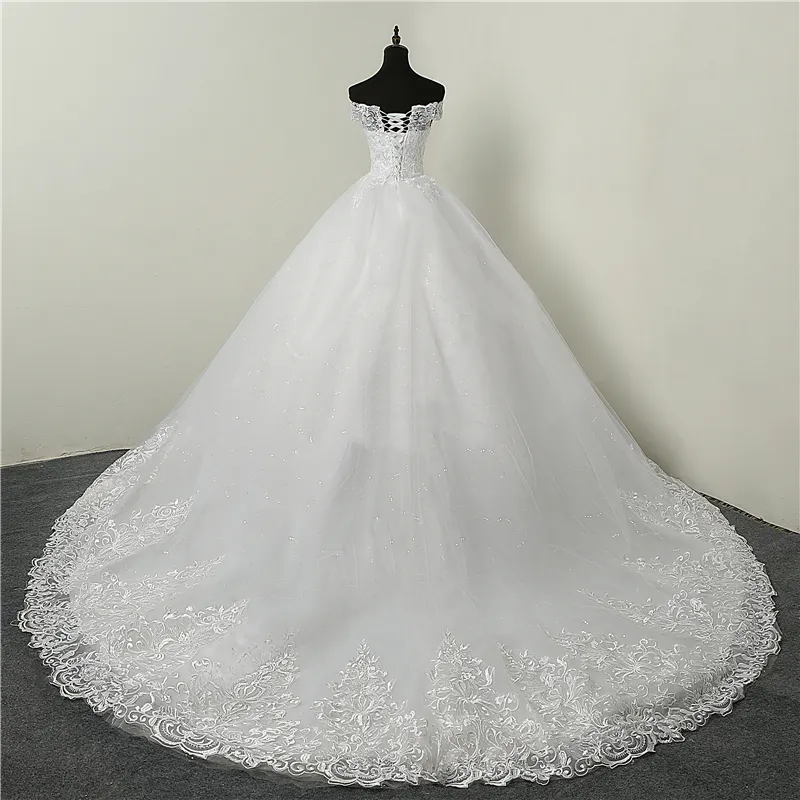 Chic Ball Gown Off The Shoulder White Customed Handmade Wedding Dress ER2057