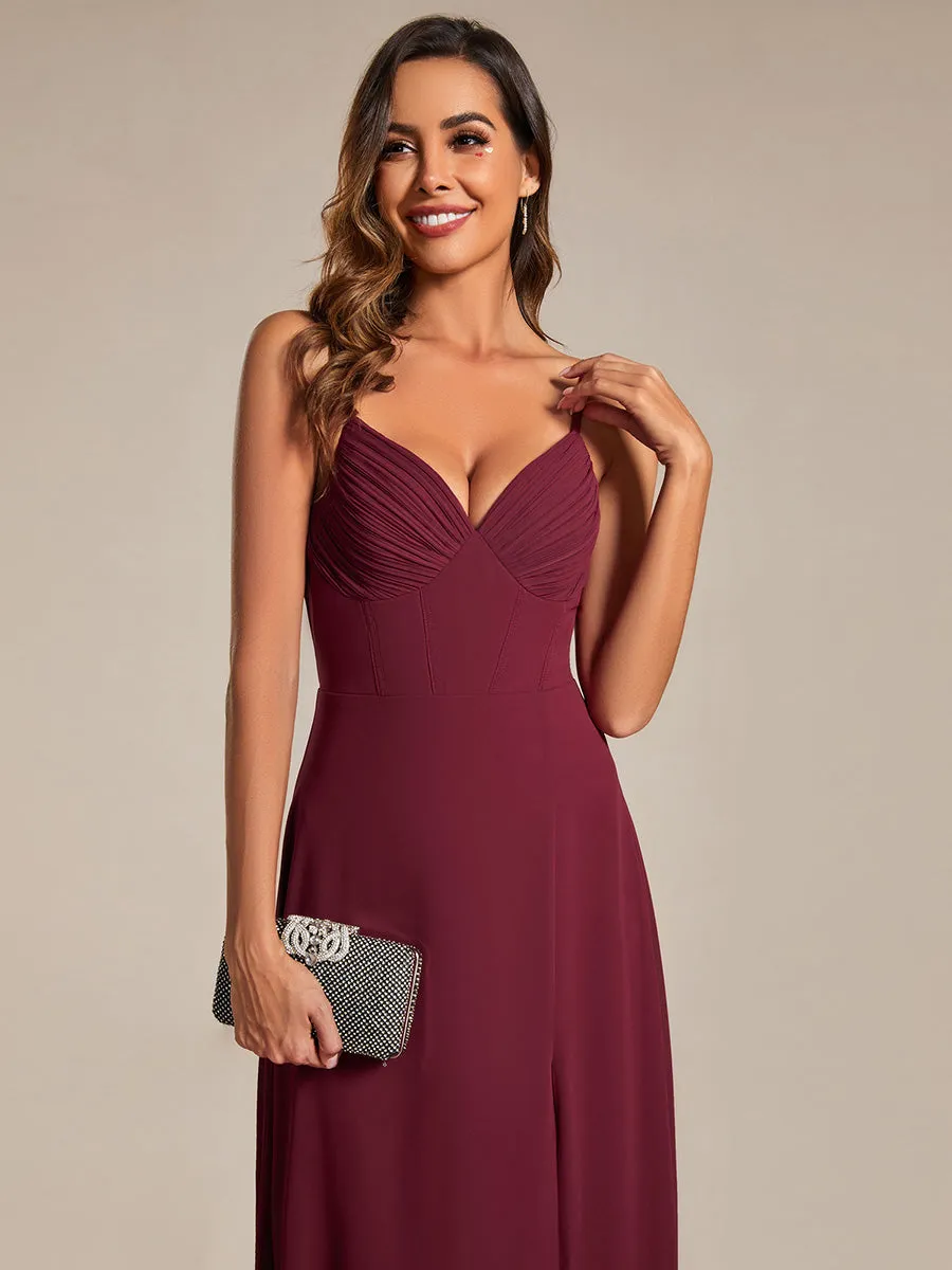 Chiffon Spaghetti Strap Bridesmaid Dress with High Split