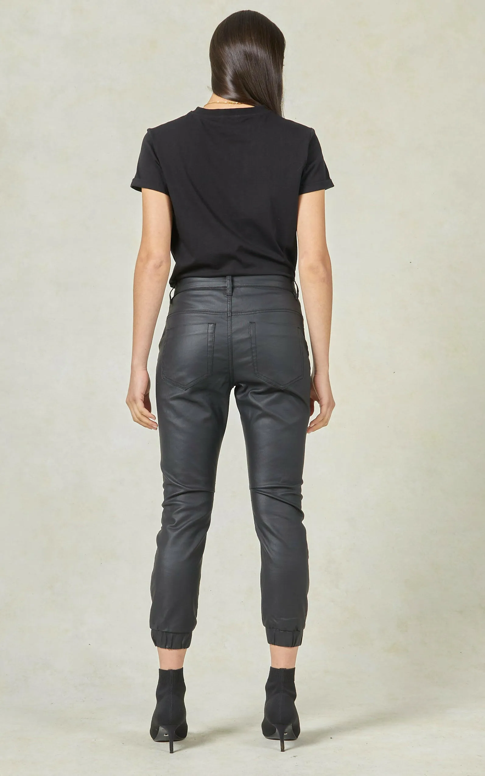 Coated Denim Black Cuffed Jeans