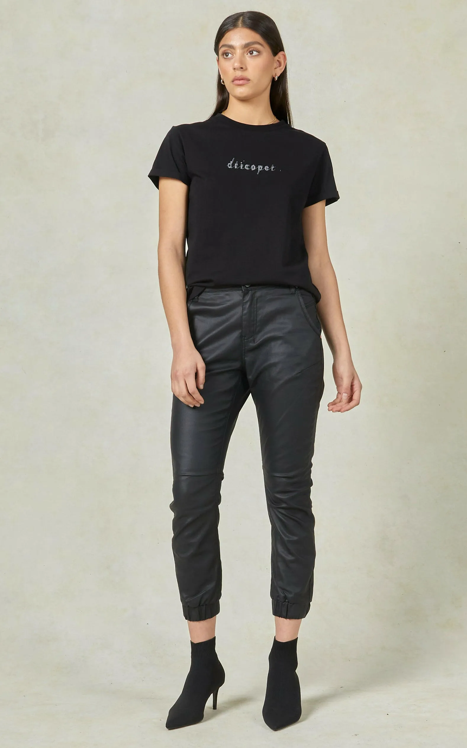 Coated Denim Black Cuffed Jeans