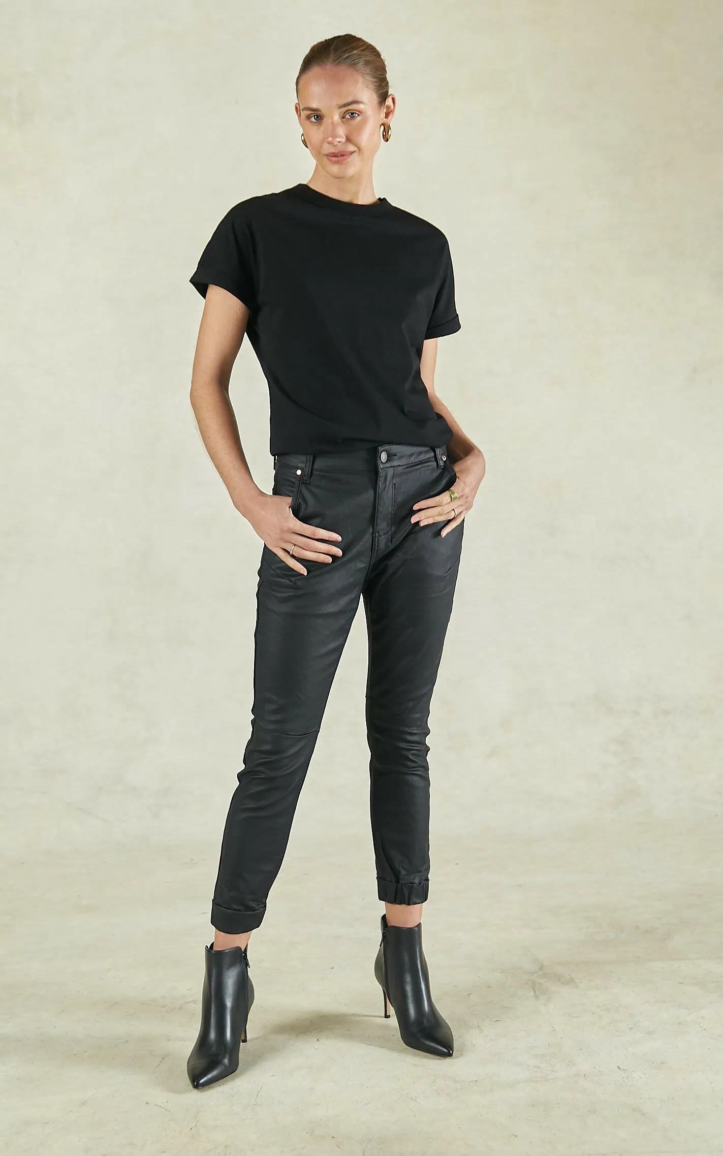 Coated Denim Black Cuffed Jeans