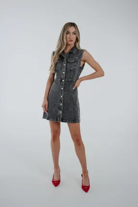 Cora Denim Shirt Dress In Grey Wash