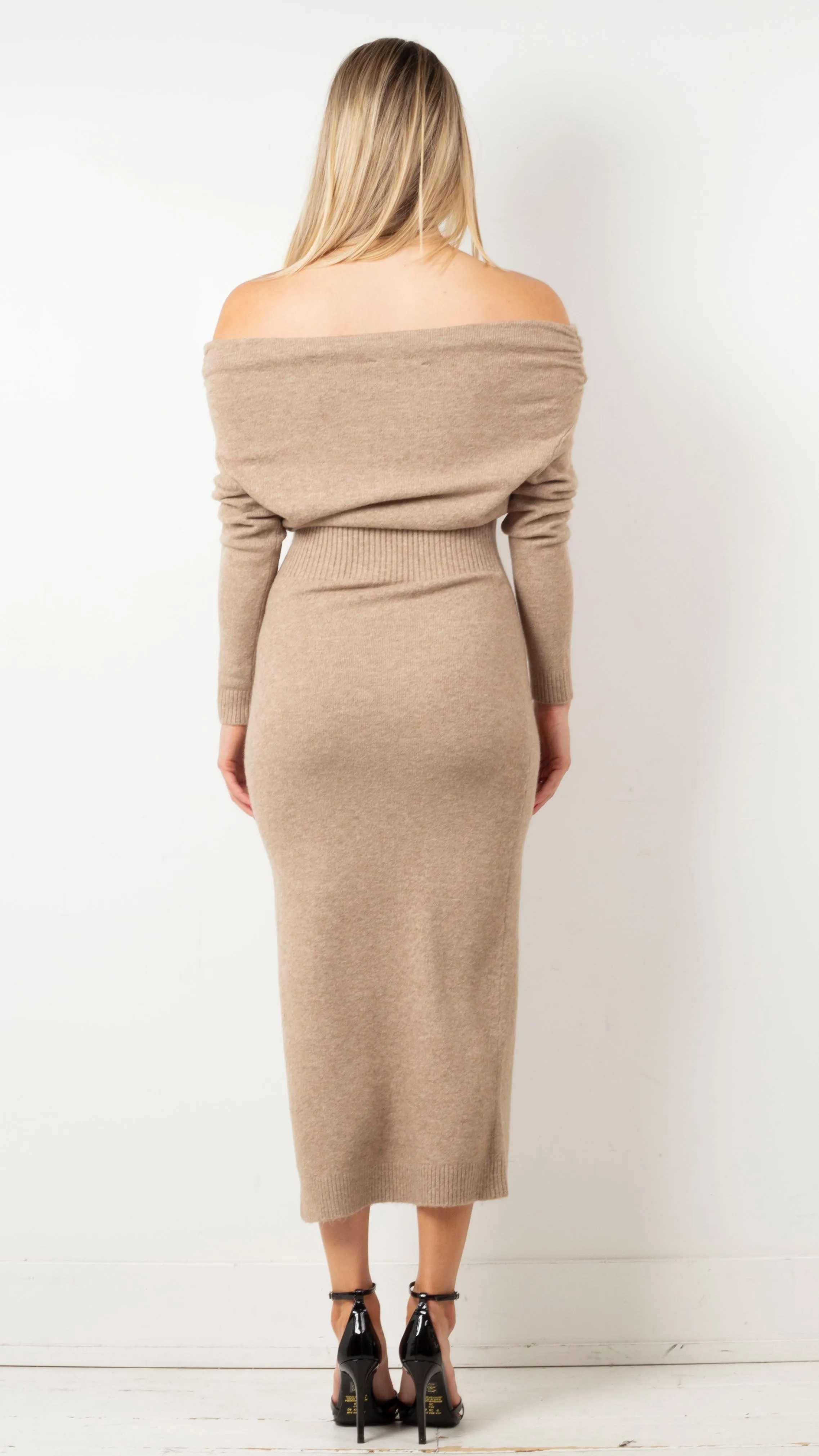 Elegant Cora Sweater Dress in Taupe