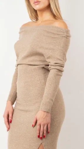 Elegant Cora Sweater Dress in Taupe