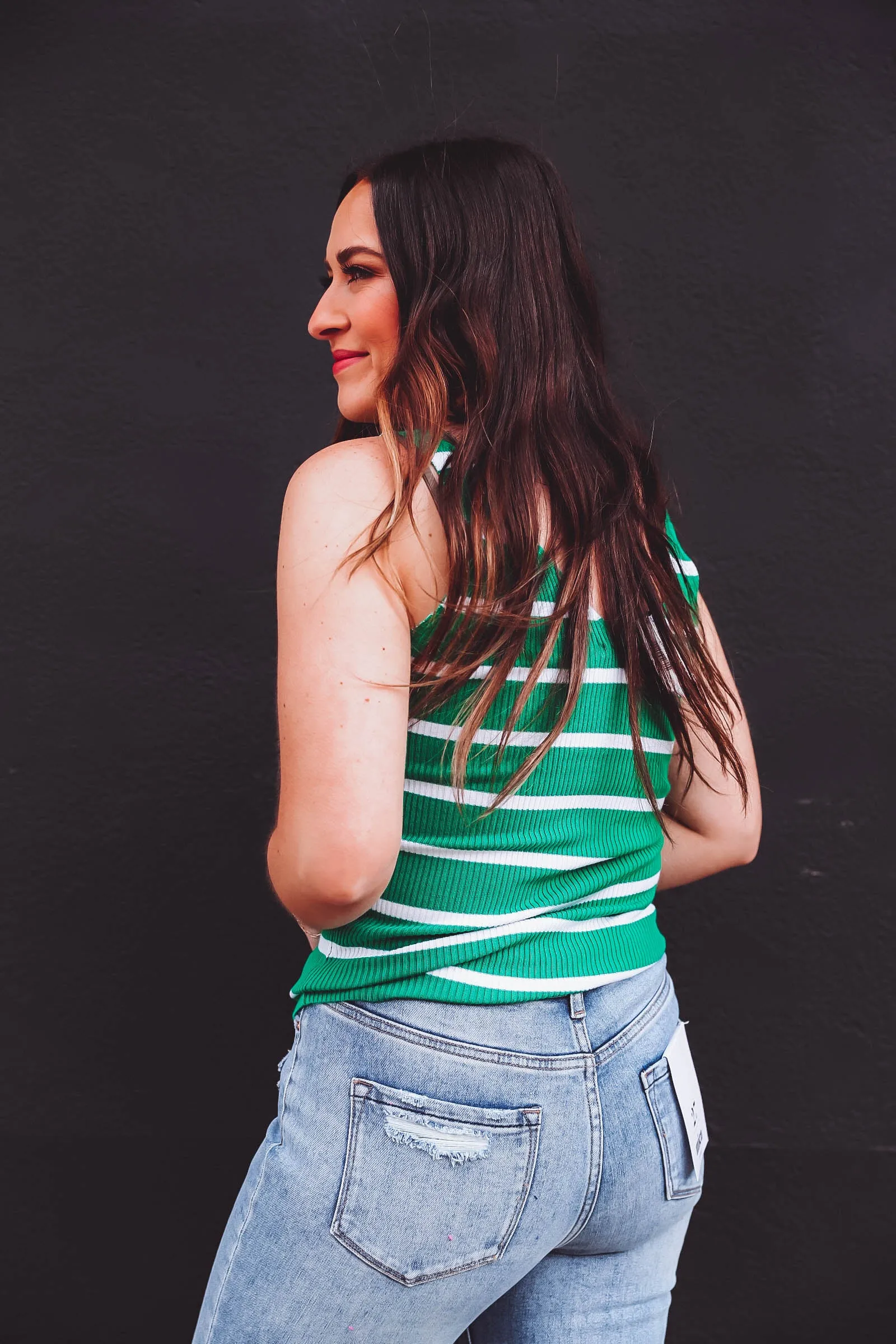 Corie Striped Knit Tank-Green/Ivory