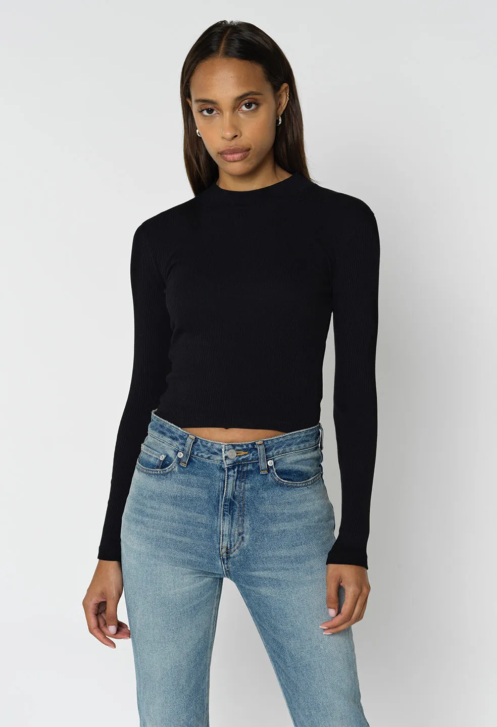 Cotton Rib LS Mock Tee / Black