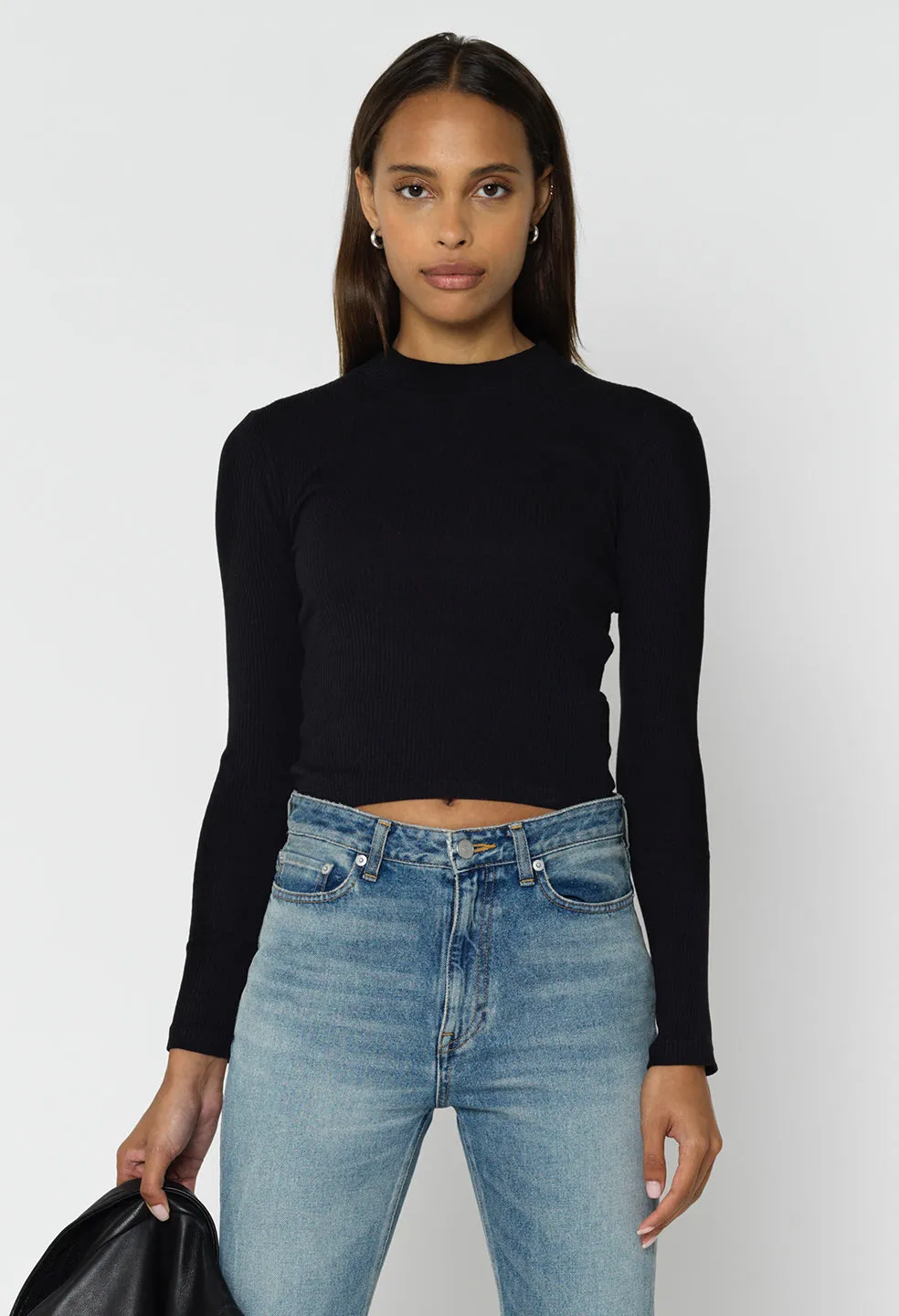 Cotton Rib LS Mock Tee / Black