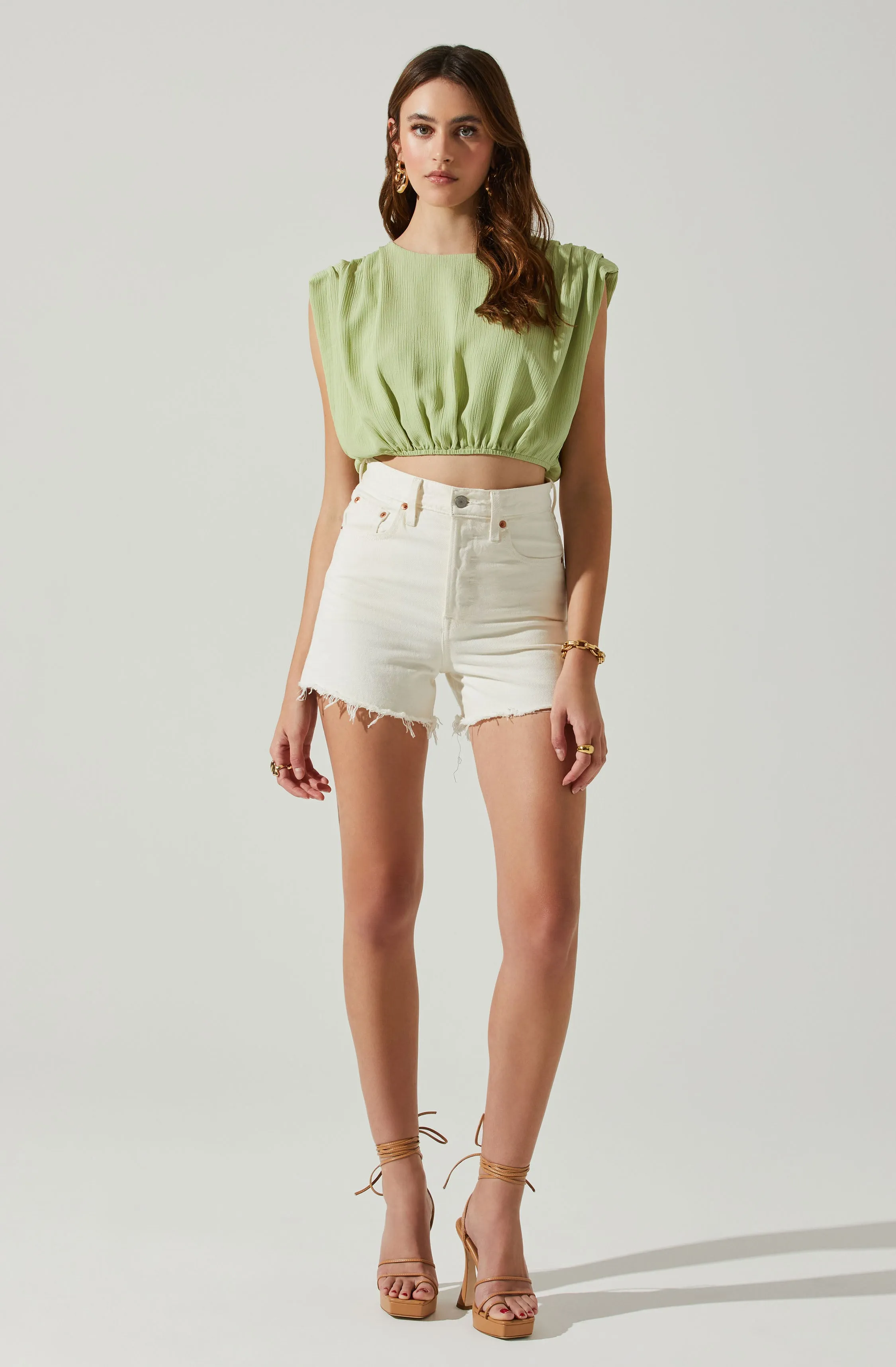 Cropped Plisse Balloon Hem Top