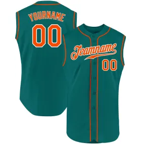 Custom Aqua Orange-White Authentic Sleeveless Baseball Jersey