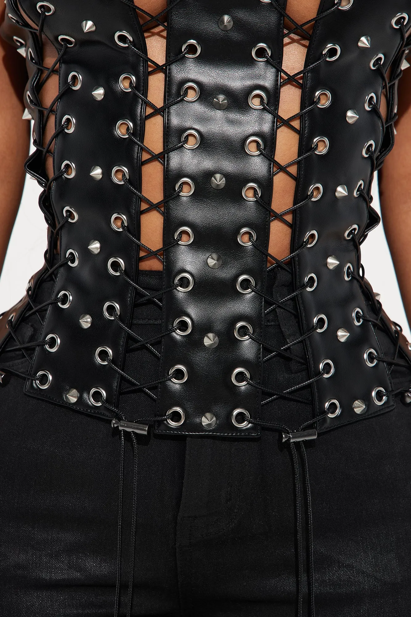 Dark Fantasy Faux Leather Corset Top - Black