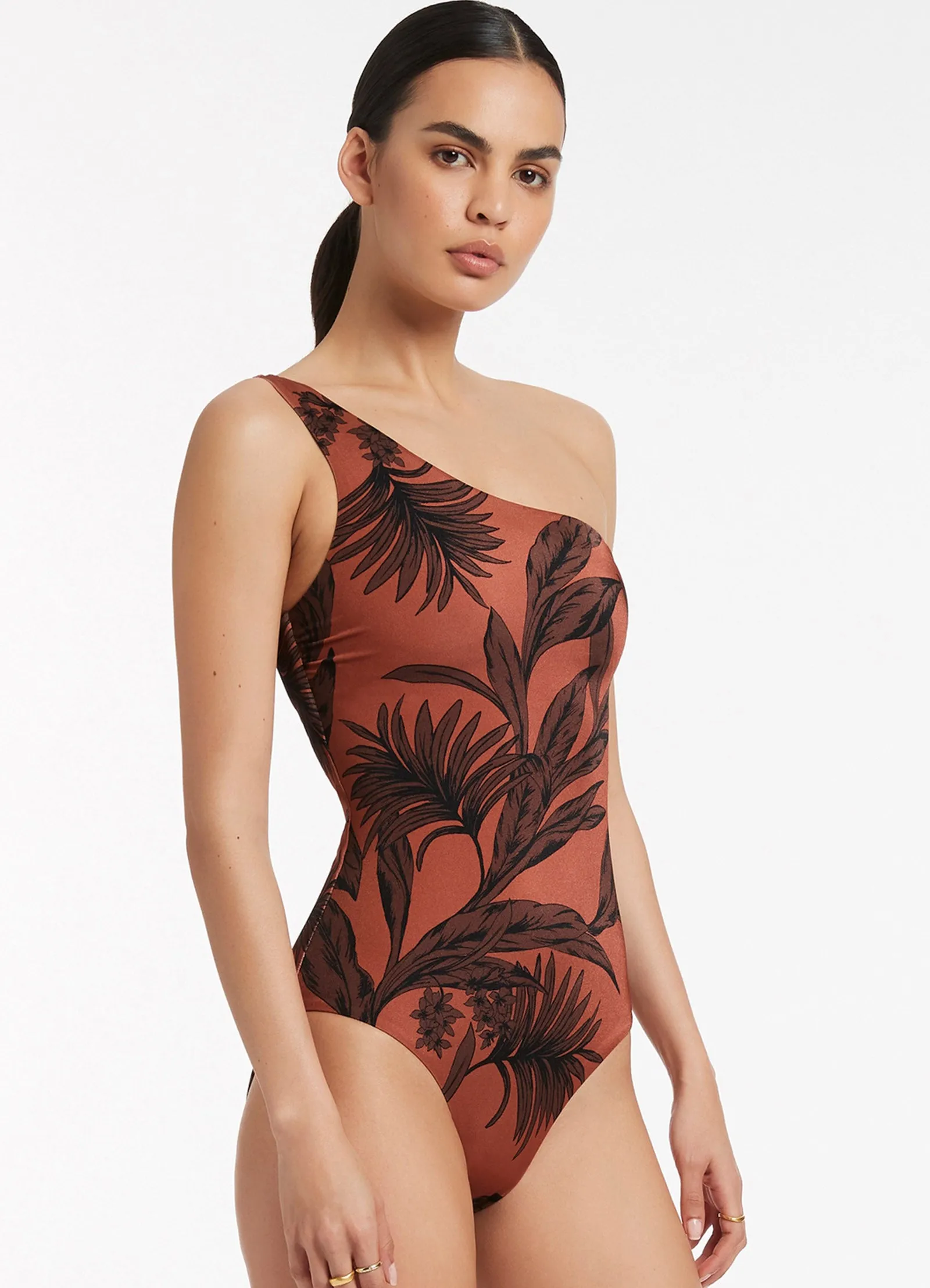 Desert Palm One Shoulder One Piece - Terracotta