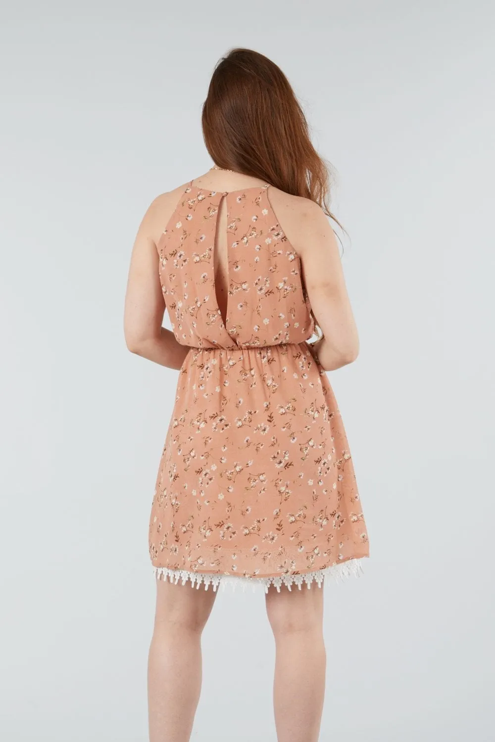 Double Second Pink Summer Floral Sleevless Dress