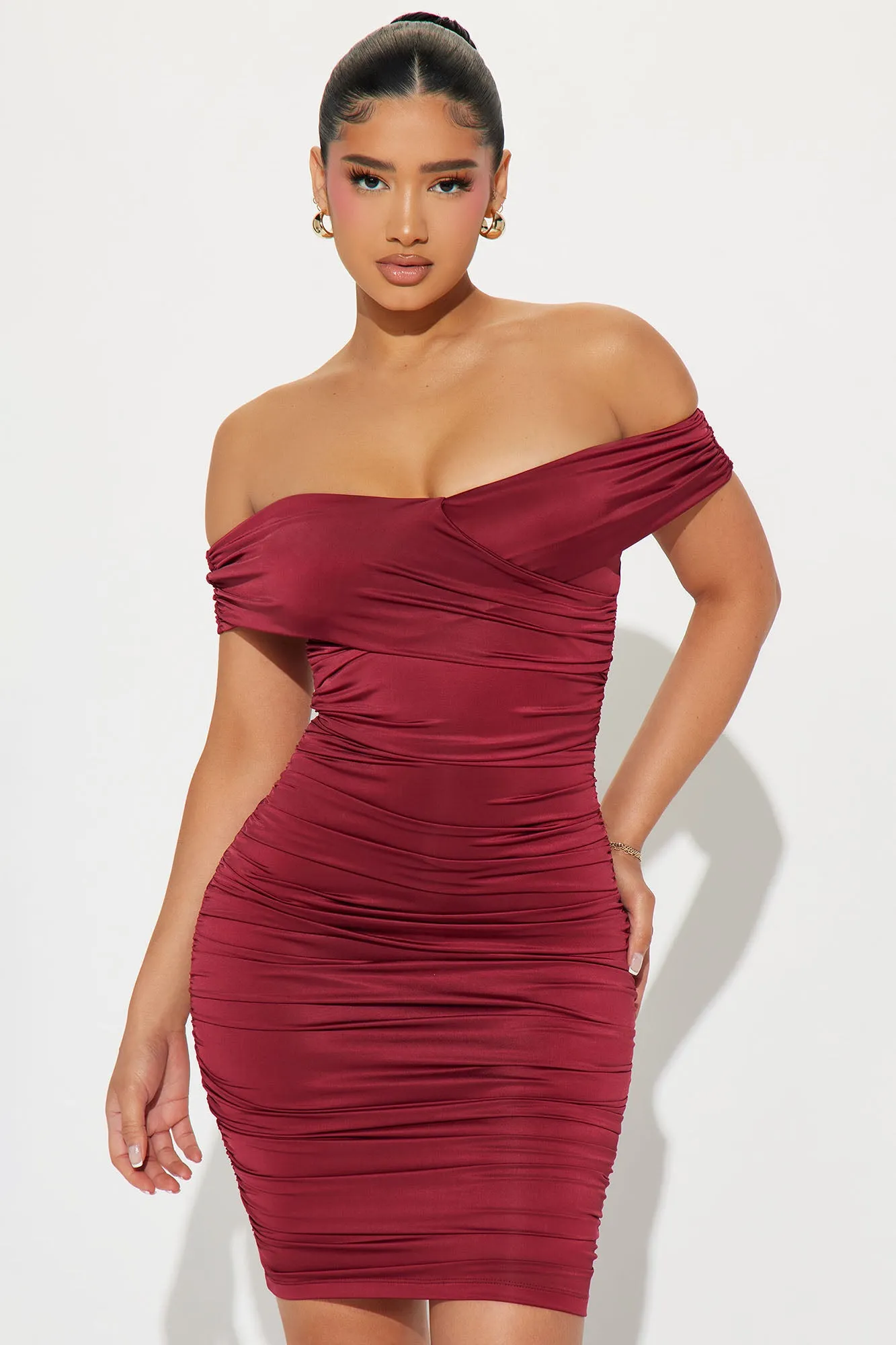 Dream Lover Off Shoulder Mini Dress - Burgundy