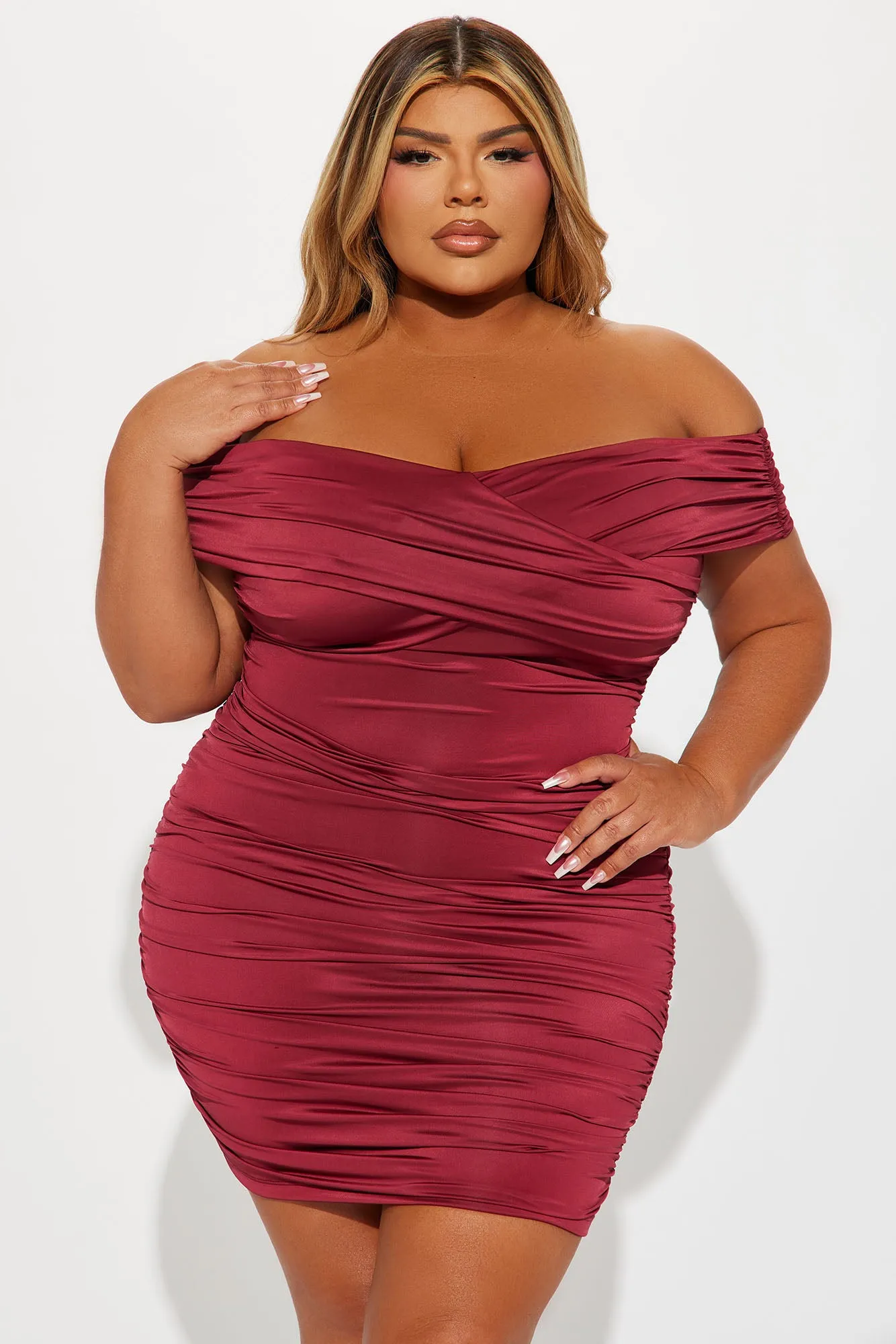 Dream Lover Off Shoulder Mini Dress - Burgundy