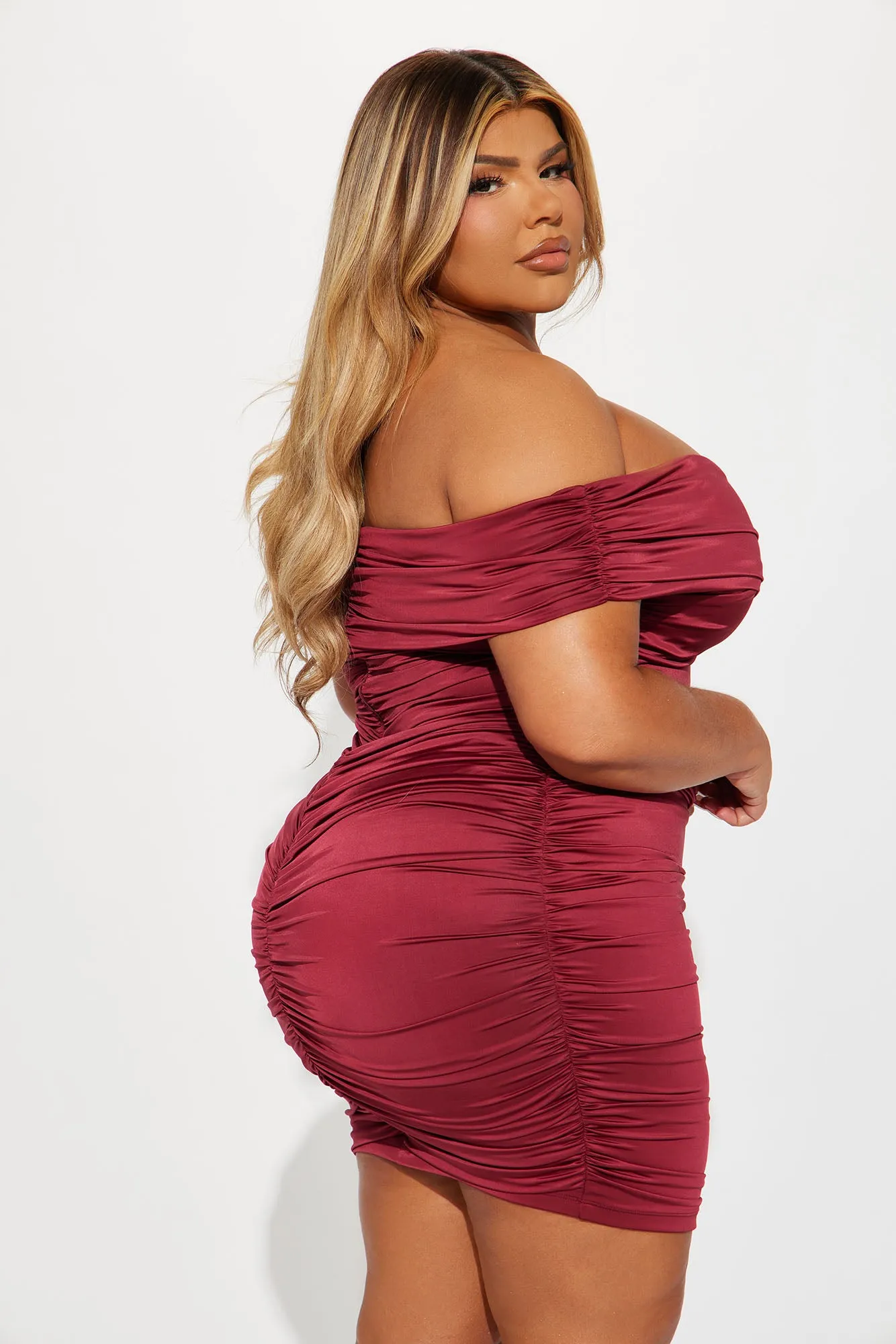 Dream Lover Off Shoulder Mini Dress - Burgundy