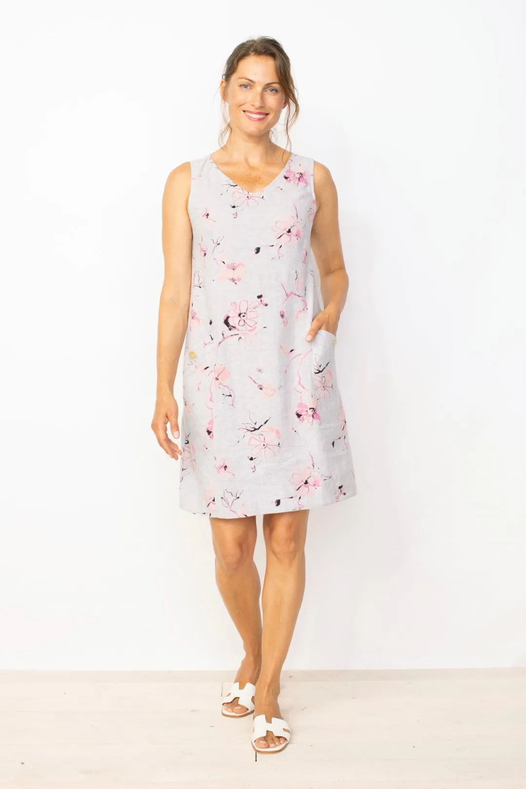 Easy Linen Parisian Floral Pocket Dress