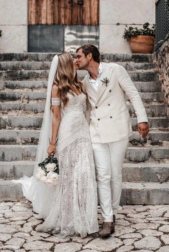 Elegant Mermaid Lace Sweetheart Beach Wedding Dresses Boho Bridal Dresses